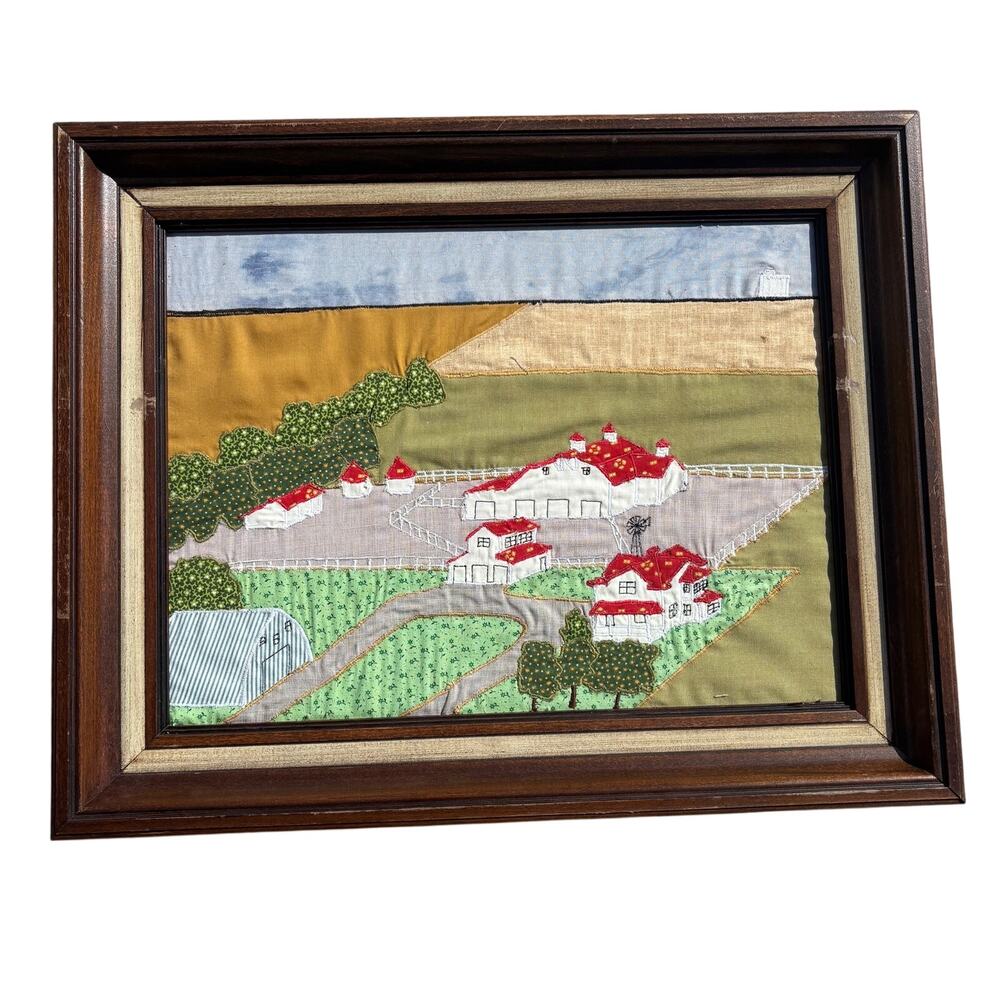 VTG Embroidery Quilt "The Home Place" Mullinville, KS 1976 Jane Hibbs 16x20"